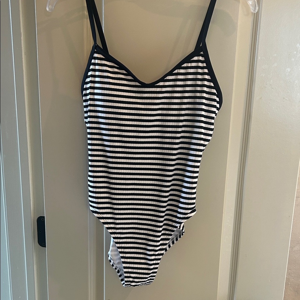 Striped Black and White  One Piece